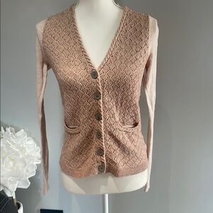 Moth Crocheted-Front Cardigan Sueter Medium Blush Pink Beige Soft